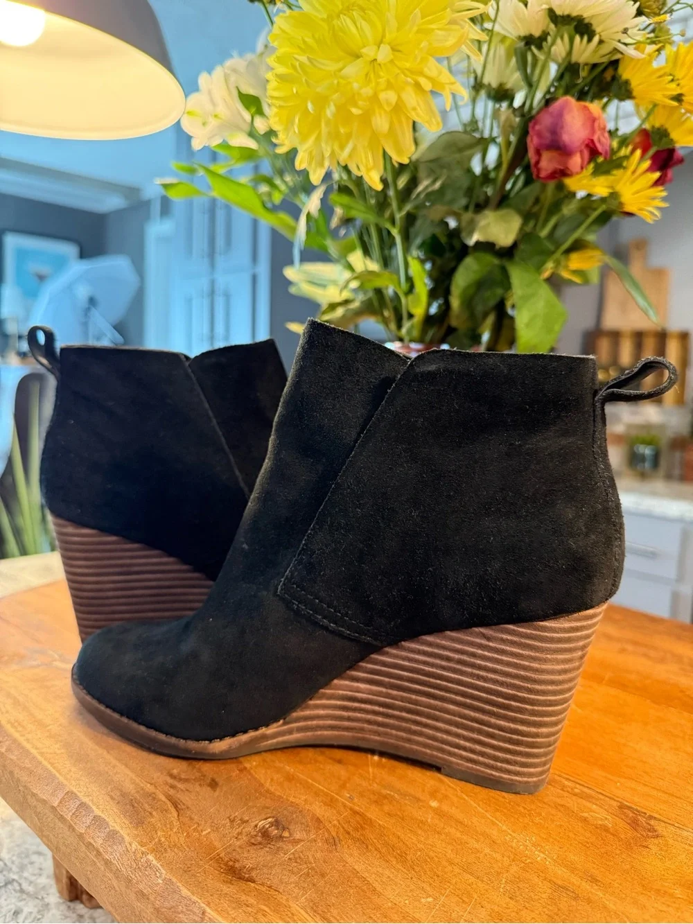 Lucky Brand Black Suede Wedge Ankle Booties